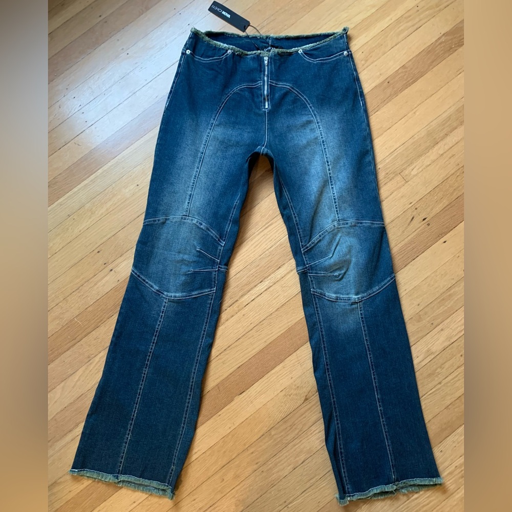 NWT FASHION NOVA MOTO STRETCH BOOTCUT FACTORY FADED JEANS JR 15/FITS WOMENS 12